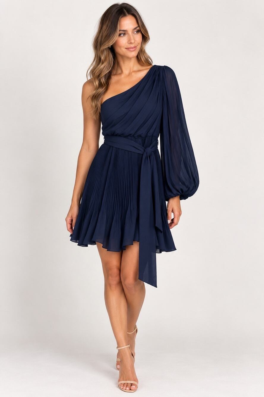 Milly Blue One Shoulder Pleated Mini Dress Size 8